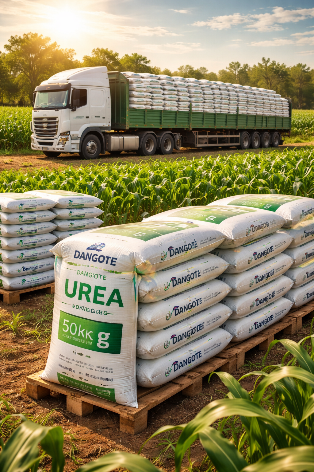 Dangote Urea stock and loaded truck for bulk logistics